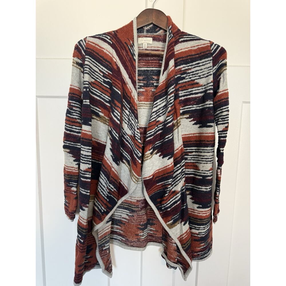 Lucky Brand Aztec Draped Open Front Cardigan Sweater Medium Tribal Boho